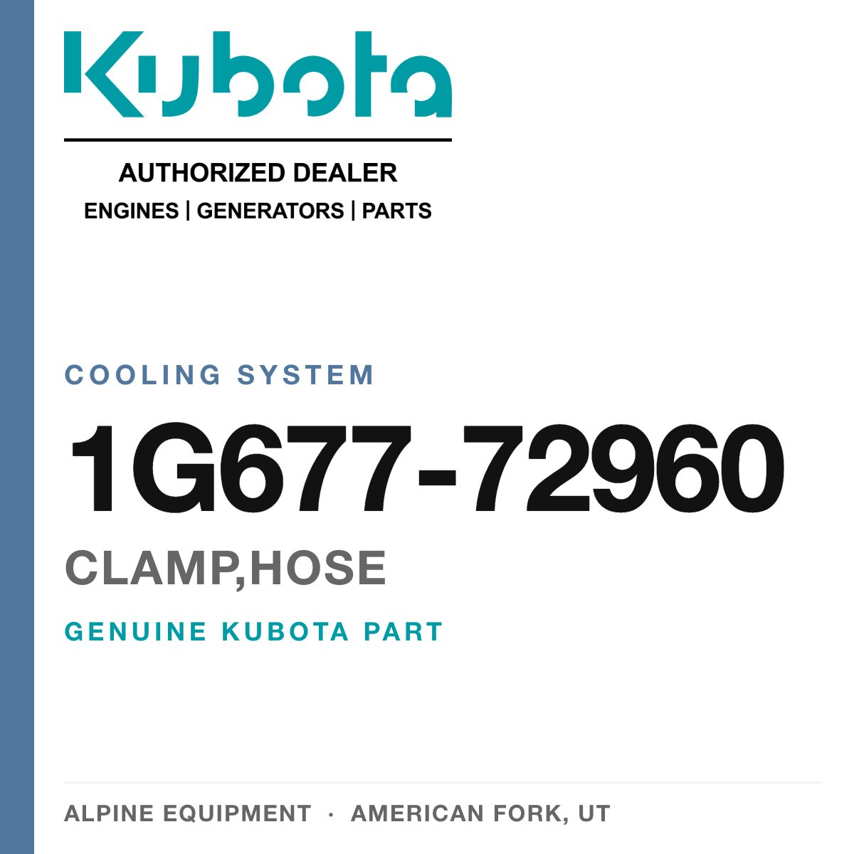 Genuine Kubota clamp,hose, part number 1G677-72960 — Alpine Equipment