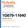 Genuine Kubota hose,inlet, part number 1G679-11640 — Alpine Equipment