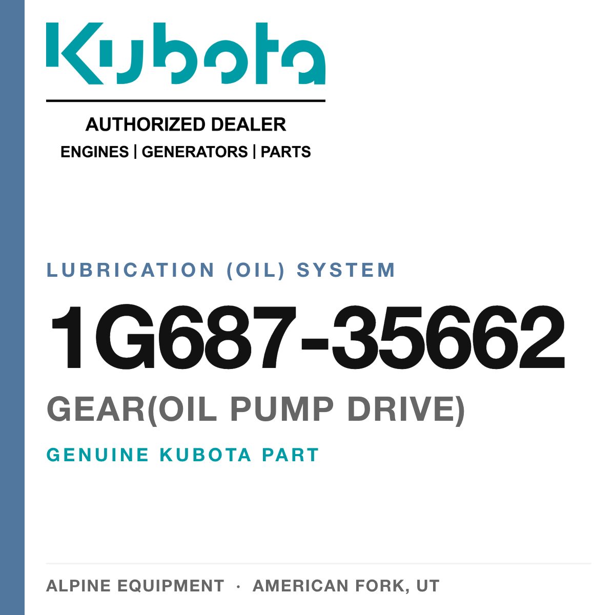 Genuine Kubota gear(oil pump drive), part number 1G687-35662 — Alpine Equipment