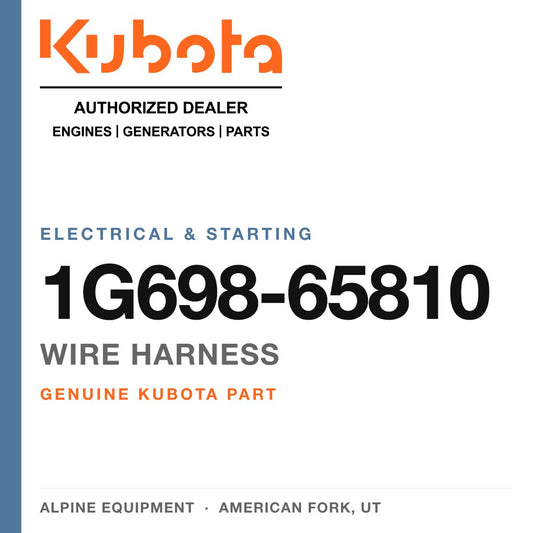 Genuine Kubota wire harness, part number 1G698-65810 — Alpine Equipment