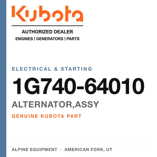Genuine Kubota alternator,assy, part number 1G740-64010 — Alpine Equipment