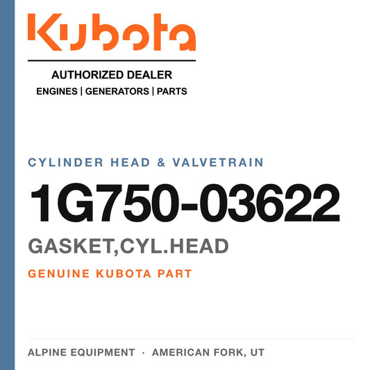 Genuine Kubota gasket,cyl.head, part number 1G750-03622 — Alpine Equipment