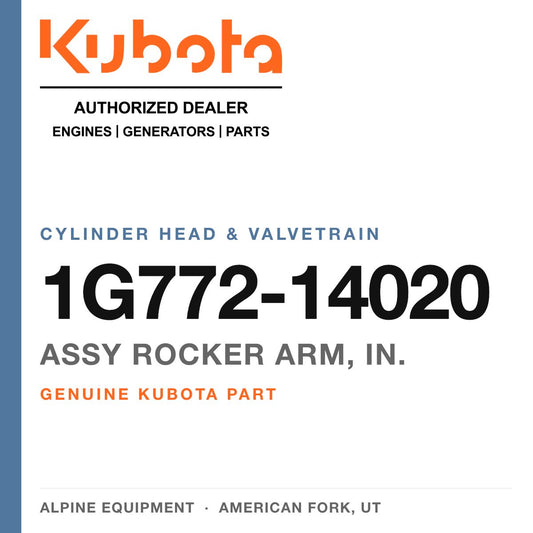 Genuine Kubota assy rocker arm, in., part number 1G772-14020 — Alpine Equipment