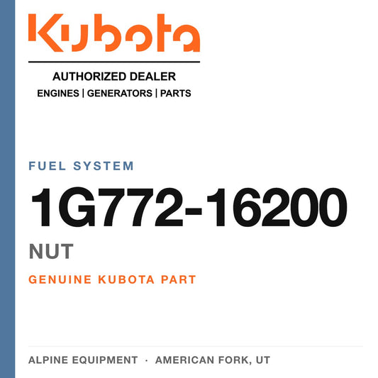 Genuine Kubota nut, part number 1G772-16200 — Alpine Equipment