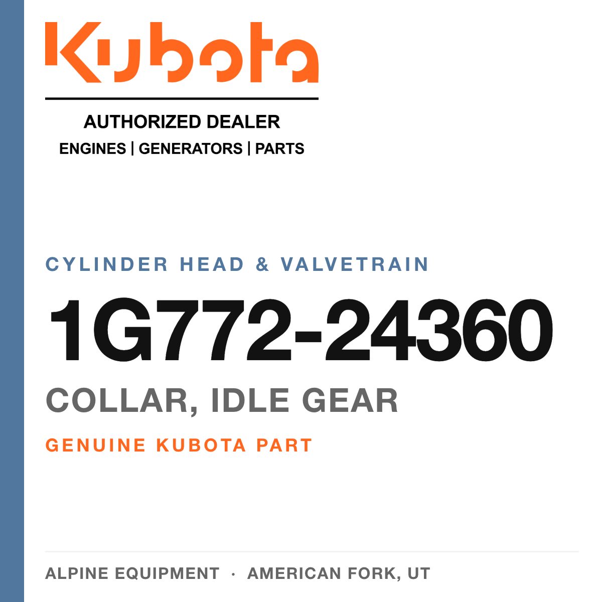 Genuine Kubota collar, idle gear, part number 1G772-24360 — Alpine Equipment