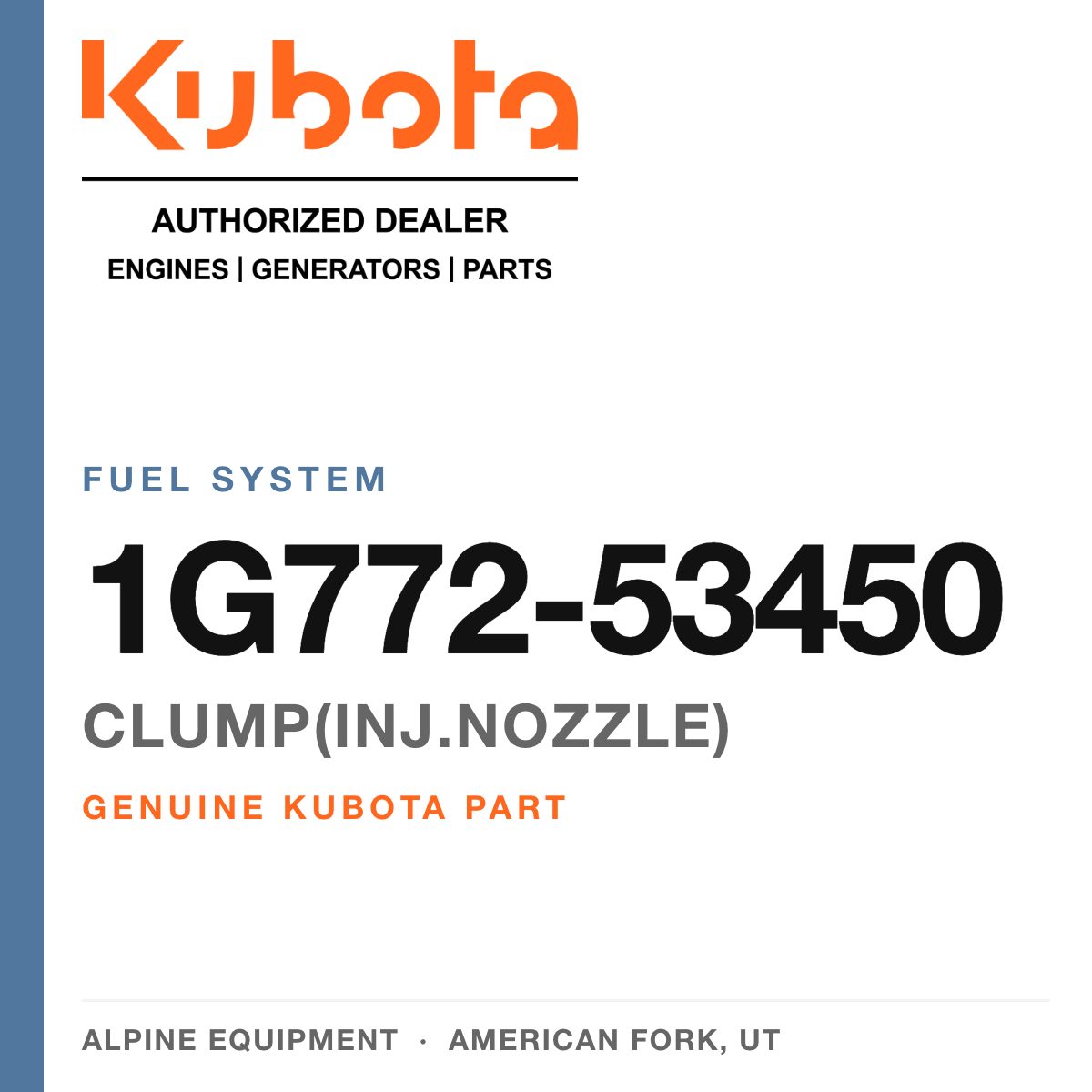 Genuine Kubota clump(inj.nozzle), part number 1G772-53450 — Alpine Equipment