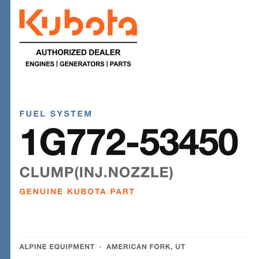 Genuine Kubota clump(inj.nozzle), part number 1G772-53450 — Alpine Equipment