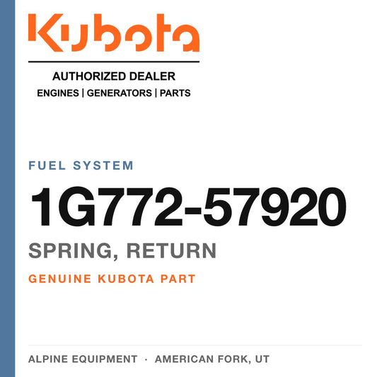 Genuine Kubota spring, return, part number 1G772-57920 — Alpine Equipment