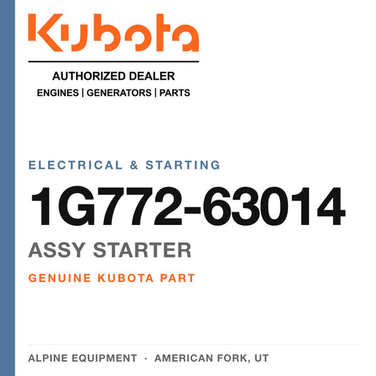 Genuine Kubota assy starter, part number 1G772-63014 — Alpine Equipment