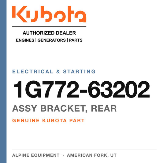 Genuine Kubota assy bracket, rear, part number 1G772-63202 — Alpine Equipment