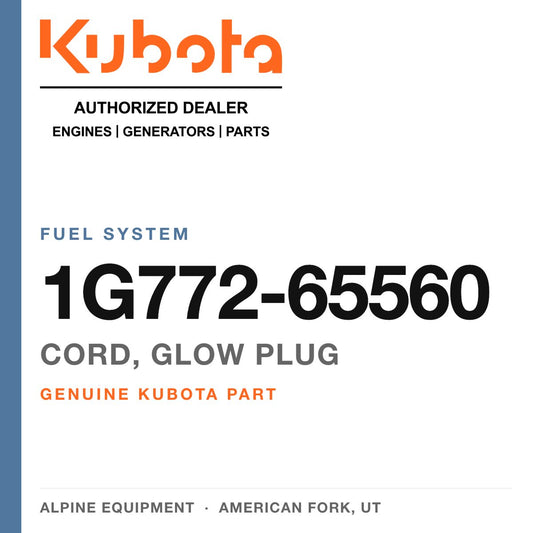Genuine Kubota cord, glow plug, part number 1G772-65560 — Alpine Equipment