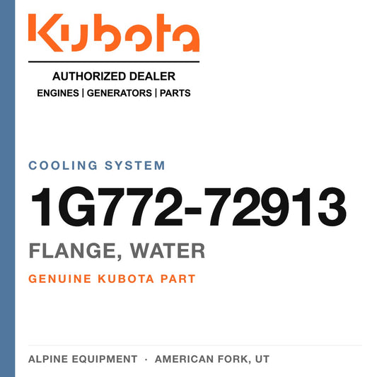 Genuine Kubota flange, water, part number 1G772-72913 — Alpine Equipment