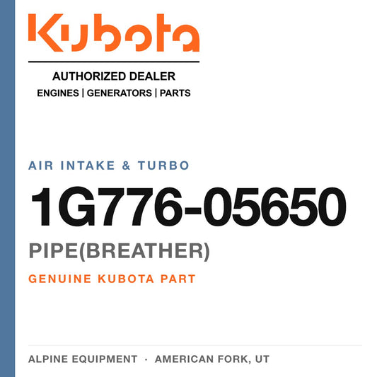 Genuine Kubota pipe(breather), part number 1G776-05650 — Alpine Equipment