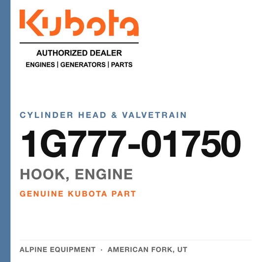 Genuine Kubota hook, engine, part number 1G777-01750 — Alpine Equipment