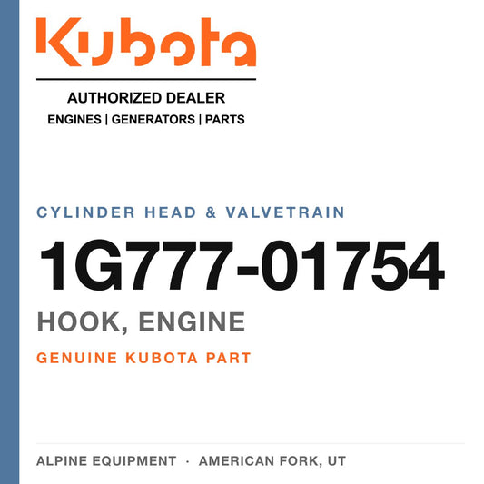 Genuine Kubota hook, engine, part number 1G777-01754 — Alpine Equipment