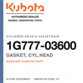 Genuine Kubota gasket, cyl.head, part number 1G777-03600 — Alpine Equipment