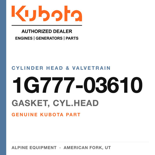 Genuine Kubota gasket, cyl.head, part number 1G777-03610 — Alpine Equipment