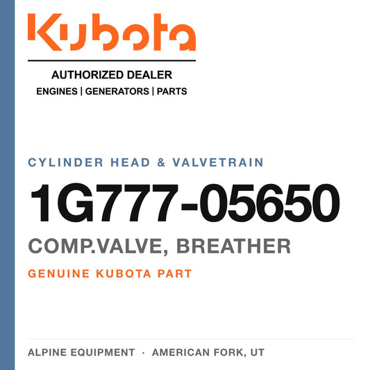 Genuine Kubota comp.valve, breather, part number 1G777-05650 — Alpine Equipment