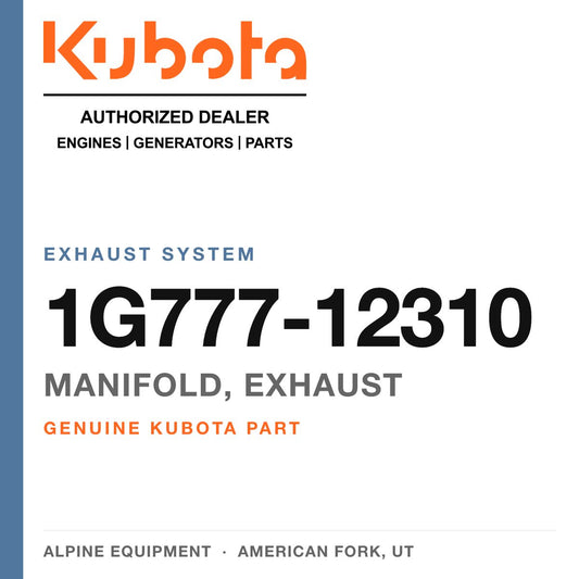 Genuine Kubota manifold, exhaust, part number 1G777-12310 — Alpine Equipment