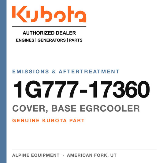 Genuine Kubota cover, base egrcooler, part number 1G777-17360 — Alpine Equipment
