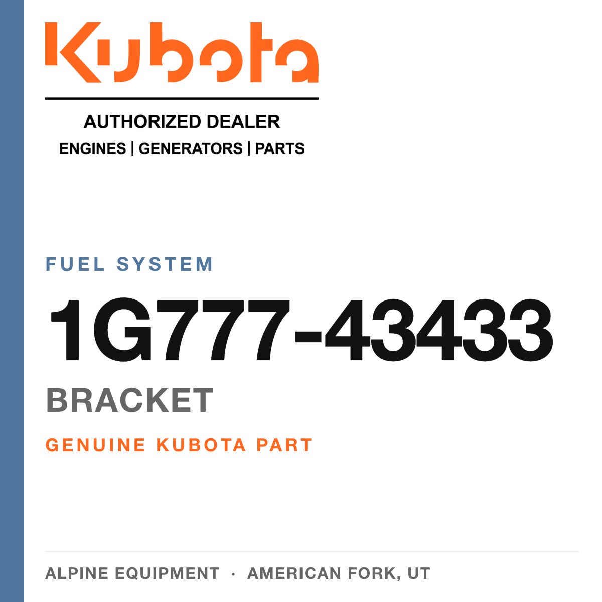 Genuine Kubota bracket, part number 1G777-43433 — Alpine Equipment