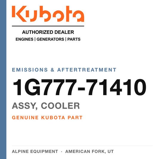 Genuine Kubota assy, cooler, part number 1G777-71410 — Alpine Equipment