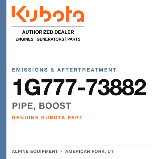 Genuine Kubota pipe, boost, part number 1G777-73882 — Alpine Equipment
