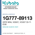 Genuine Kubota opr mnl V2607, V3307 DI-T-E3B, part number 1G777-89113 — Alpine Equipment