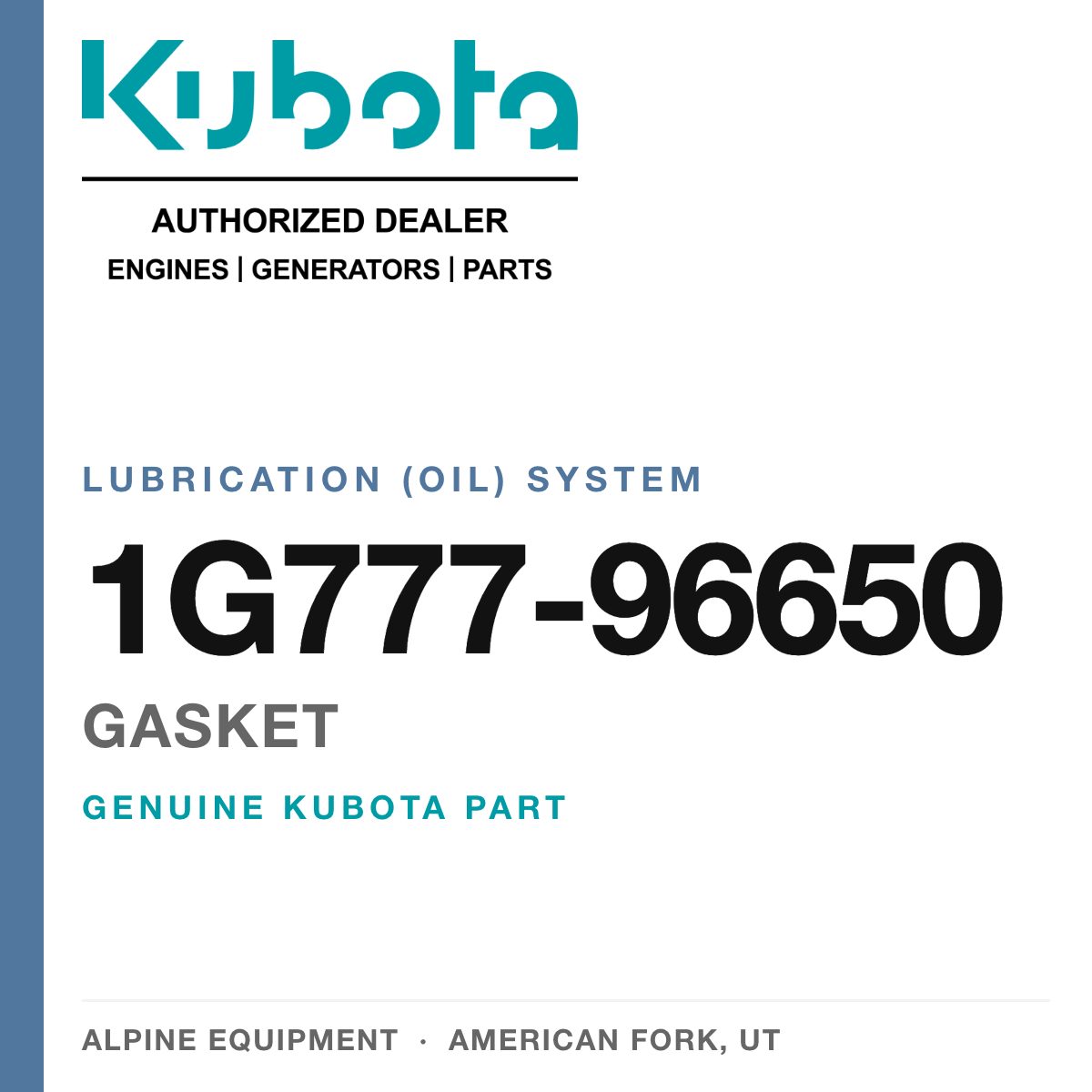 Genuine Kubota gasket, part number 1G777-96650 — Alpine Equipment
