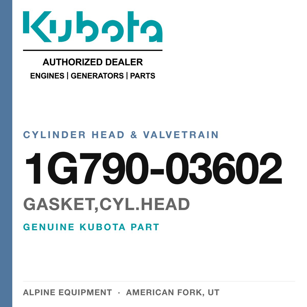 Genuine Kubota gasket,cyl.head, part number 1G790-03602 — Alpine Equipment