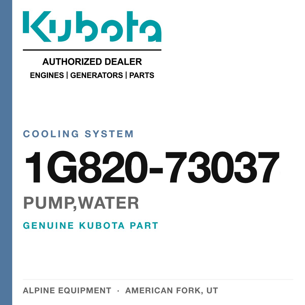 Genuine Kubota pump,water, part number 1G820-73037 — Alpine Equipment