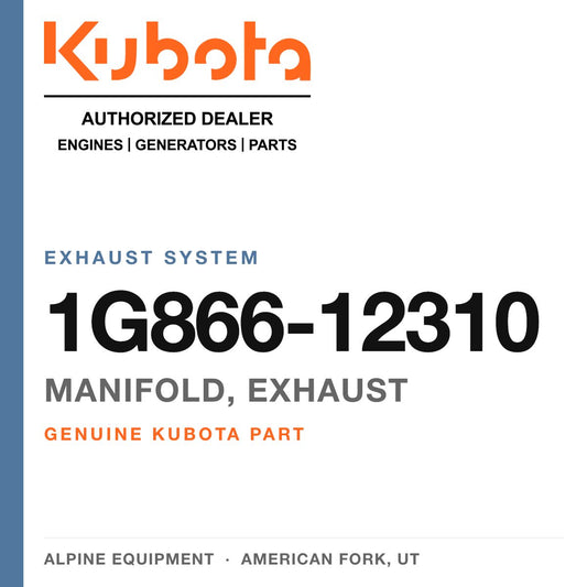 Genuine Kubota manifold, exhaust, part number 1G866-12310 — Alpine Equipment