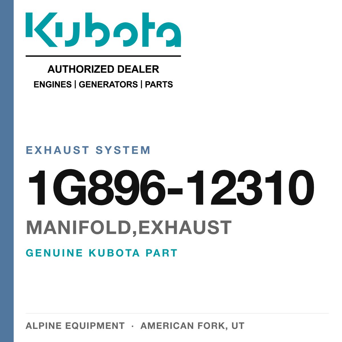 Genuine Kubota manifold,exhaust, part number 1G896-12310 — Alpine Equipment