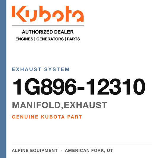 Genuine Kubota manifold,exhaust, part number 1G896-12310 — Alpine Equipment