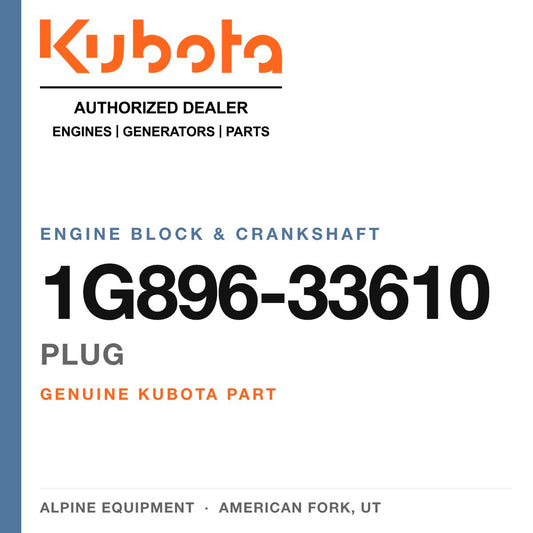 Genuine Kubota plug, part number 1G896-33610 — Alpine Equipment