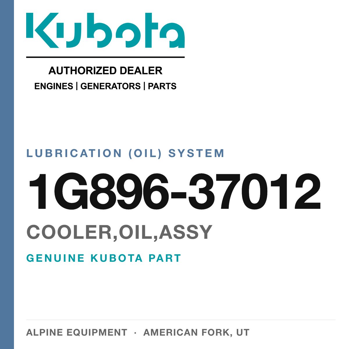 Genuine Kubota cooler,oil,assy, part number 1G896-37012 — Alpine Equipment