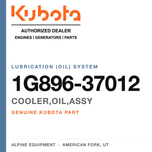 Genuine Kubota cooler,oil,assy, part number 1G896-37012 — Alpine Equipment