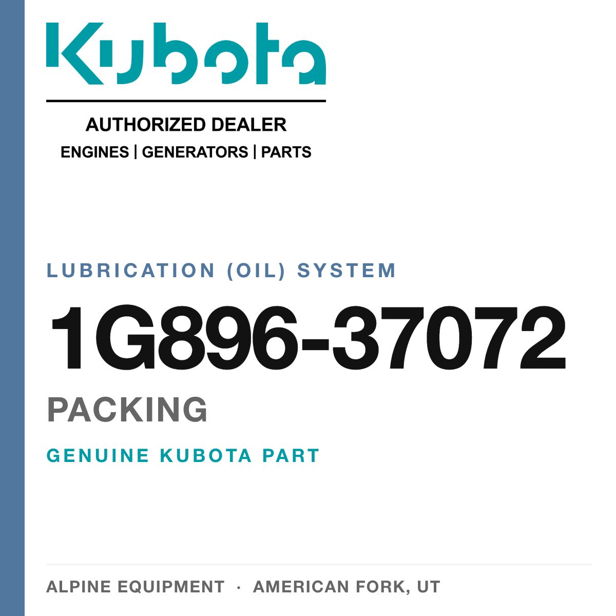 Genuine Kubota packing, part number 1G896-37072 — Alpine Equipment