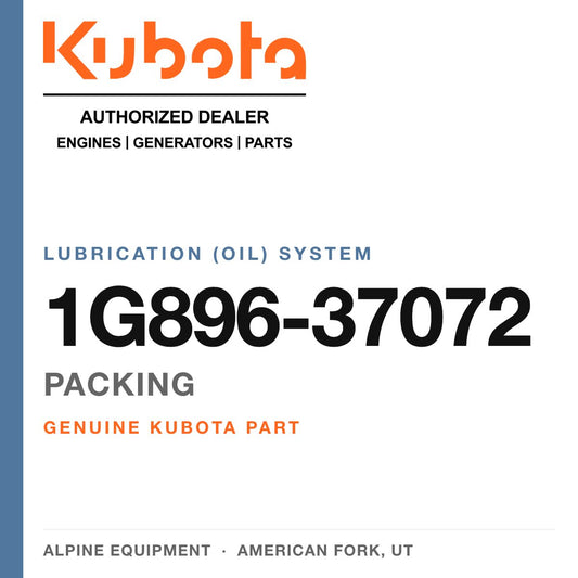Genuine Kubota packing, part number 1G896-37072 — Alpine Equipment