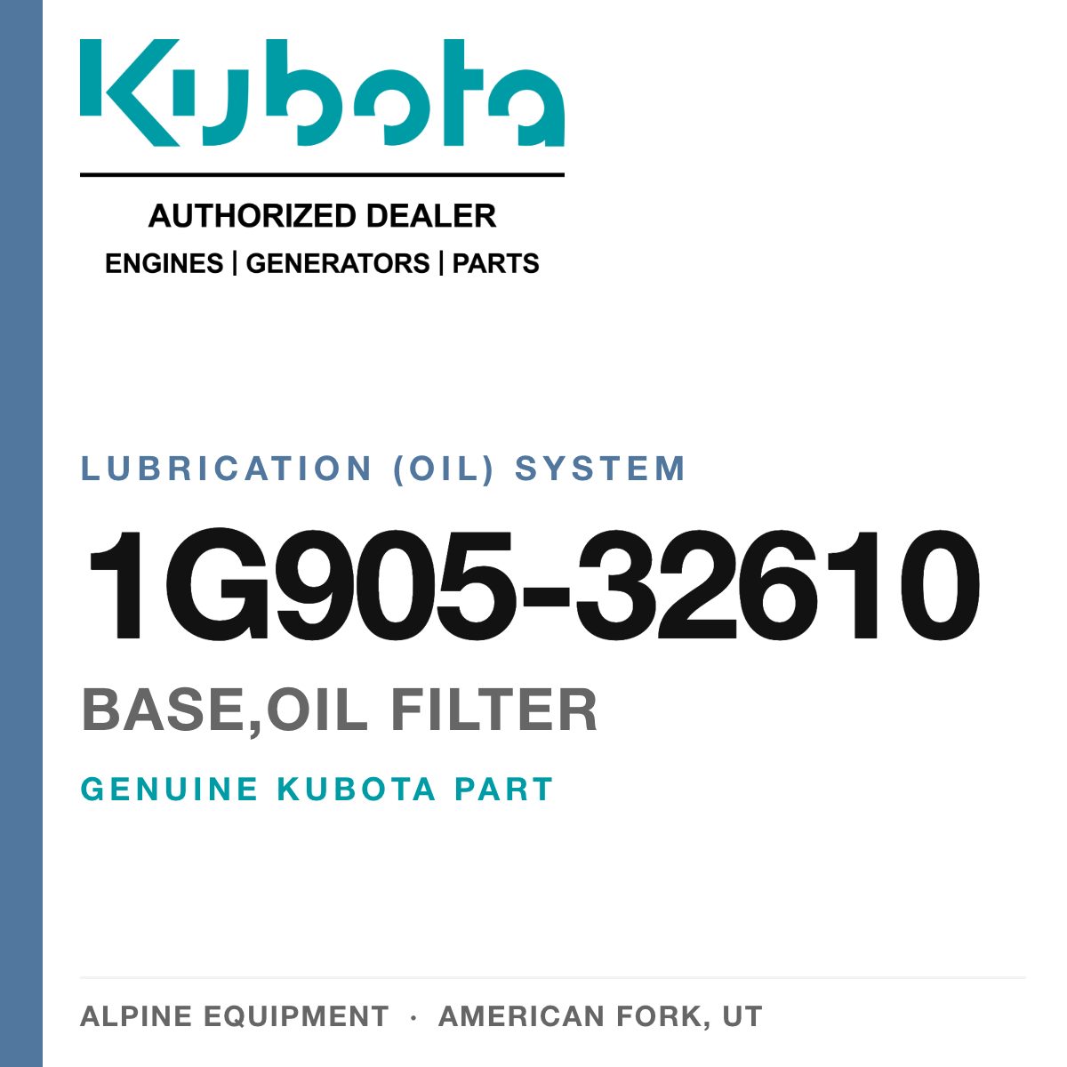 Genuine Kubota base,oil filter, part number 1G905-32610 — Alpine Equipment