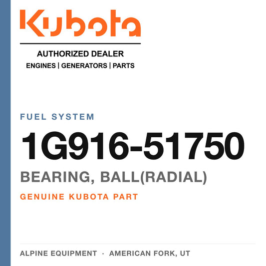 Genuine Kubota bearing, ball(radial), part number 1G916-51750 — Alpine Equipment