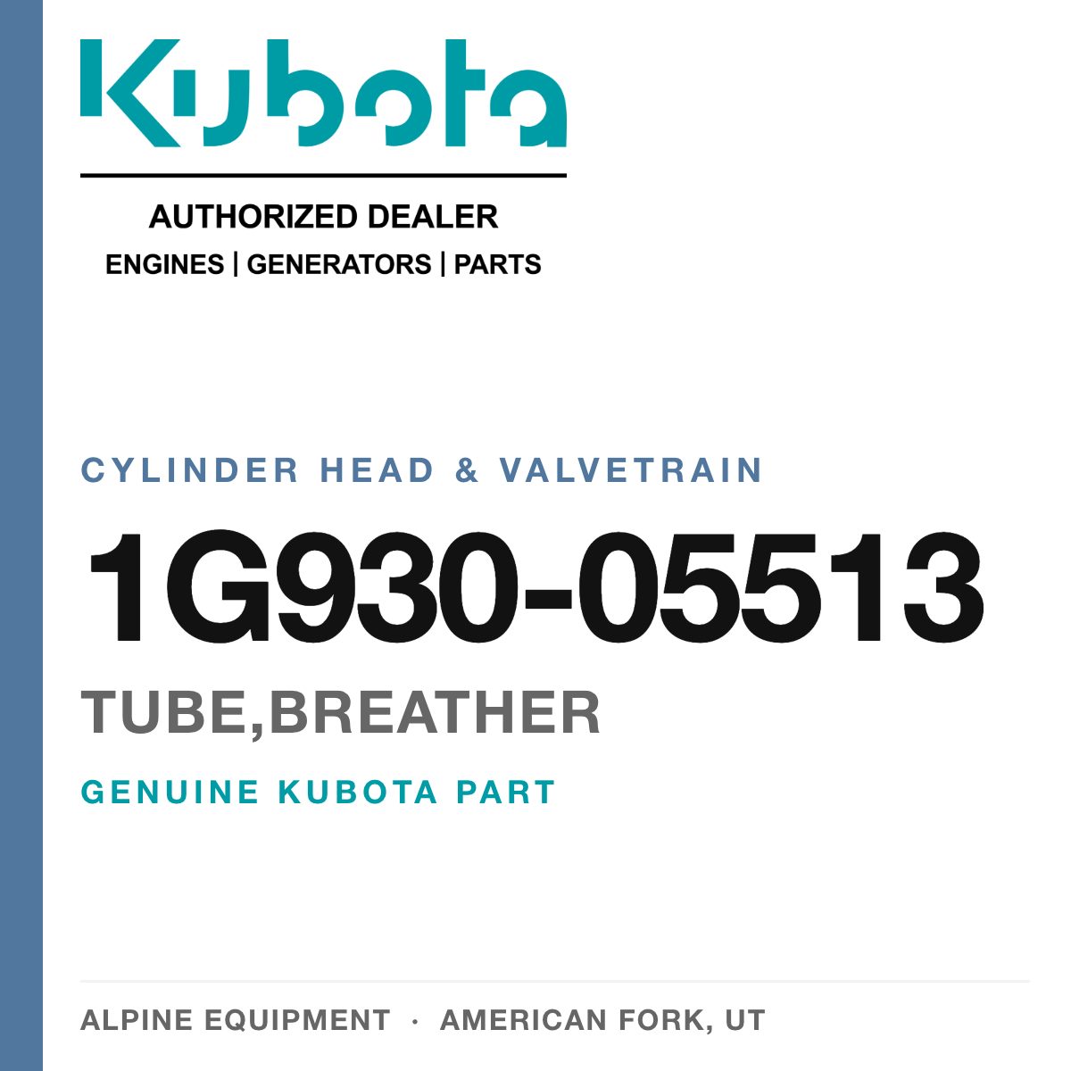 Genuine Kubota tube,breather, part number 1G930-05513 — Alpine Equipment