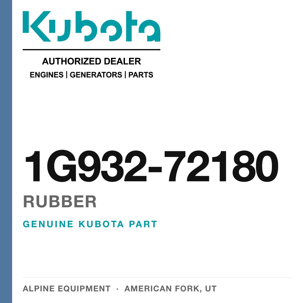 Genuine Kubota rubber, part number 1G932-72180 — Alpine Equipment