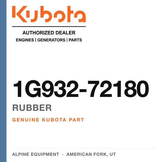 Genuine Kubota rubber, part number 1G932-72180 — Alpine Equipment