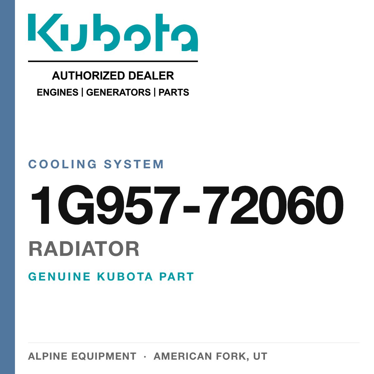Genuine Kubota radiator, part number 1G957-72060 — Alpine Equipment