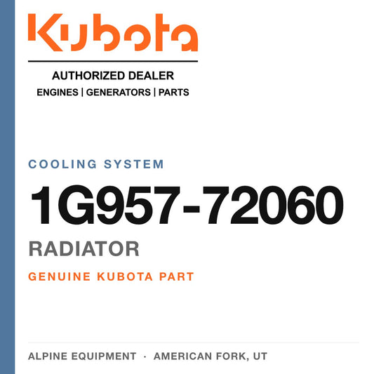Genuine Kubota radiator, part number 1G957-72060 — Alpine Equipment