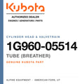 Genuine Kubota tube (breather), part number 1G960-05514 — Alpine Equipment