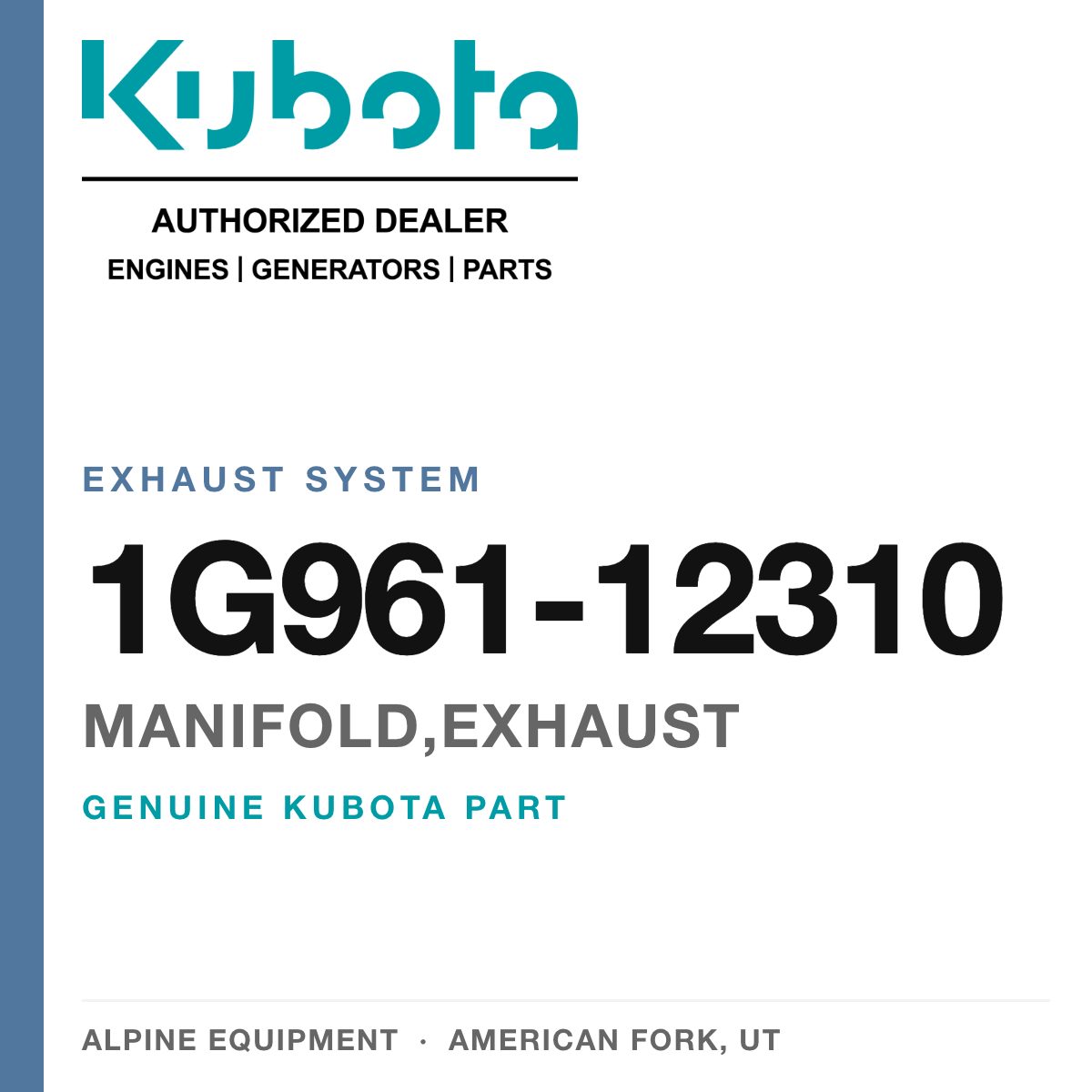 Genuine Kubota manifold,exhaust, part number 1G961-12310 — Alpine Equipment