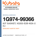Genuine Kubota kit gasket, V2203-E2B-KEA-2 (l), part number 1G974-99366 — Alpine Equipment