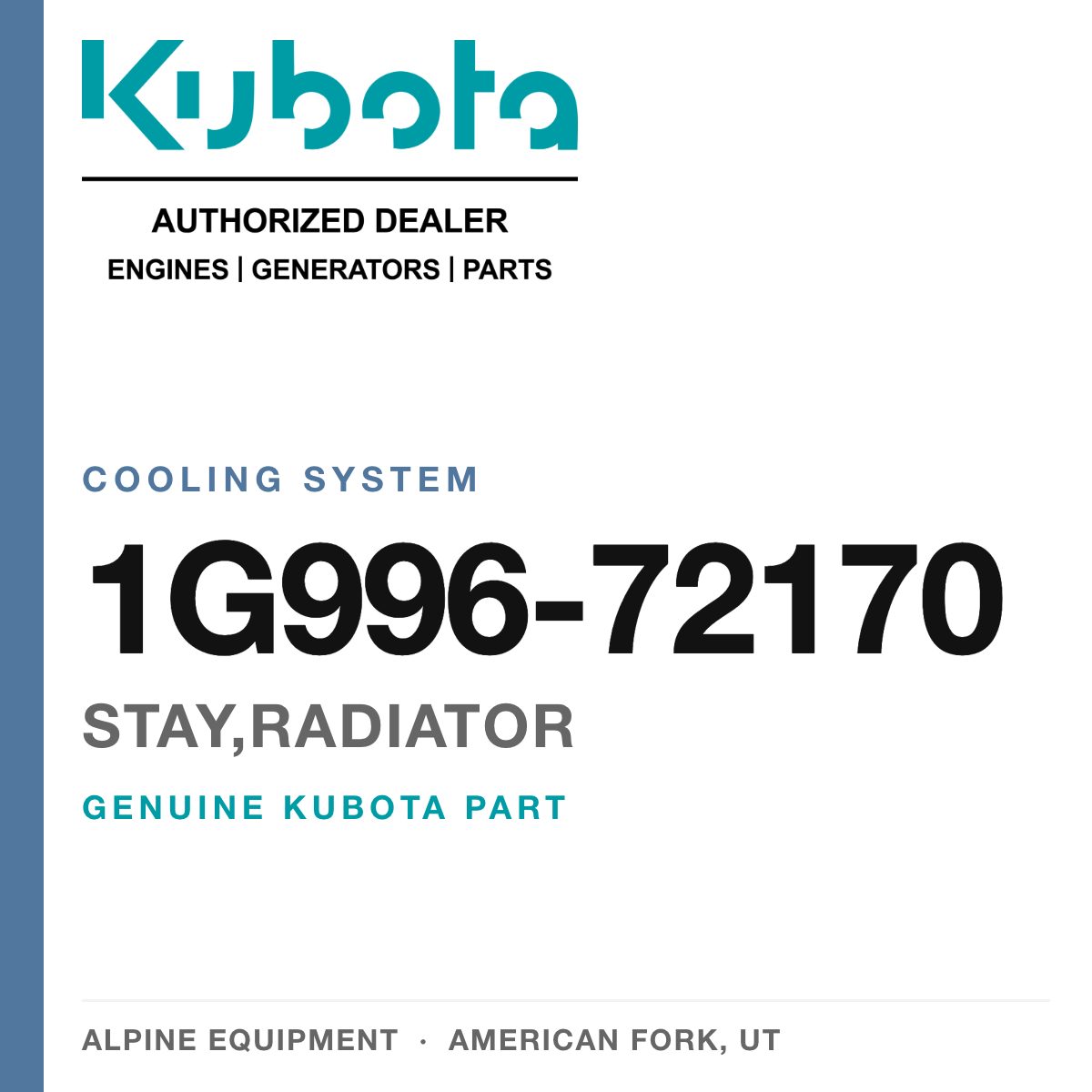 Genuine Kubota stay,radiator, part number 1G996-72170 — Alpine Equipment